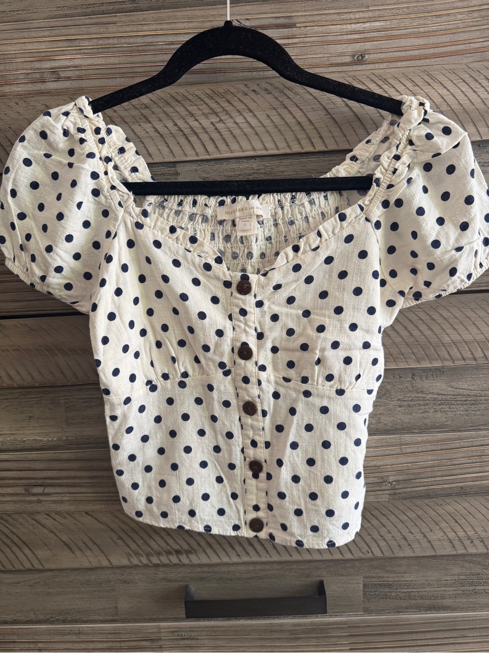 Monteau Navy Polka Dot Crop Top